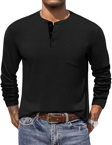 COOFANDY Men Long Sleeve Henley T-Shirs Casual Basic Lightweight Fashion Shirts Soild Tees with Pockets