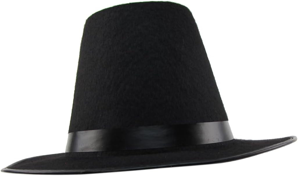 Treasure Gurus Colonial Pilgrim Puritan Tall Black Wide Brim Hat Thanksgiving