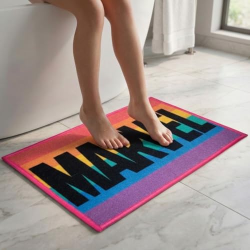 Image of Athom Living Premium Anti Slip Printed Kids Bathmat, Durable Nylon Fabric, Soft Texture, Easy to Clean, Stylish Home Decor Mat for Doorway & Kids Room, 37x57 cm, Multicolor (Marvel-Rainbow Colour)