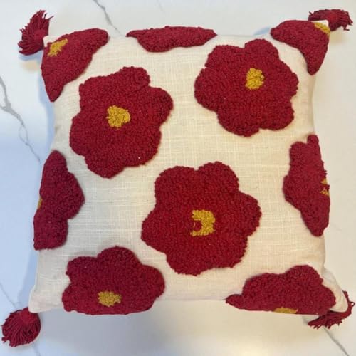 Image of Furnistitchs Handmade Cotton Bohemian Home Decor Cushion Cover 24x24 inches / 60x60 cms - Boho Chic Couch Sofa Throw Living Room Bedroom Cushions (1, Red Floral)