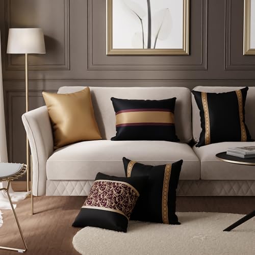 Image of Stoa Paris Cushion Covers for Home, Digital Printed Pillow Covers Set of 5, Throw Cushion Covers for Bed, Sofa, Home Decor - Eternal Glow, Midnight Black, Velvet Wine