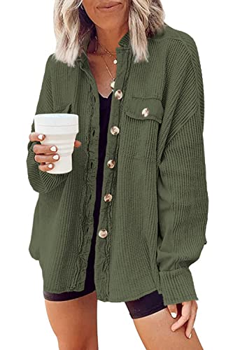 Image of Yanekop Womens Waffle Knit Shacket Fall Jackets Oversized Shirt Jacket Fall Outfits Button Down Shirts 2024 Clothes