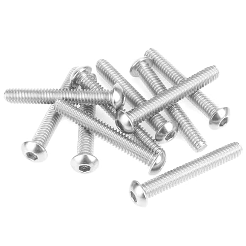 Image of 10 Pieces 1 /4-20 x 1-3 /4 inch Button Head Socket Cap Screws Bolts, HELIFOUNER 304 Stainless Steel (18-8) Screws, Bright Finish, Fully Threaded
