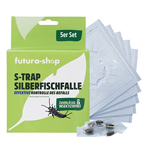 Futura-Shop - Silberfisch Klebefalle 5er Pack S-Trap - Silberfische effektiv bekämpfen mit der Giftfreien Insektenfalle Silberfischfalle