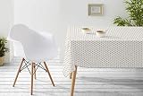 sin servilletas. Mantel de Salón, Cocina o Terraza, 160x160 cm, Antimanchas, Resinado, Diseño 001 Gris, Doble Capa de Resina+Teflón ®. Diseño de Motitas en Gris sobre Fondo Blanco. Acabado Festón, Tipo Owerlock.
