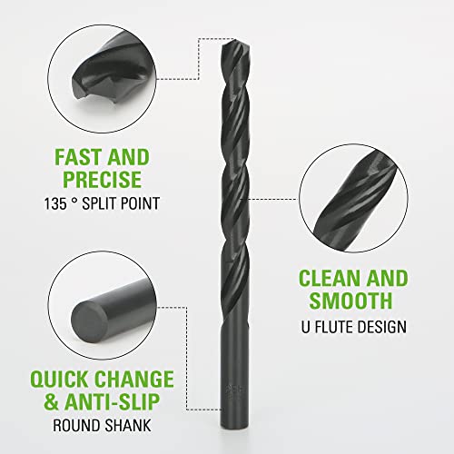 Image of Greenworks 21 Pcs Black Oxide Drilling Bit Set,135 Degree Split Point, Black Oxide Coated, For Plastic, Wood and Metal