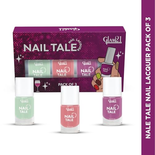 Image of Glam21 Nail Tale- Nail Lacquer|Set of 3|Multicolor|Quick Drying Nail Polish| Glossy Gel Finish Nail Kit | Highly Pigmented & Long Lasting | Chip Resistance|9ml Each|Shade-07