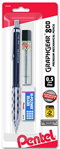 Pentel Graph Gear 800 Mechanical Drafting Pencil, 0.5mm, Black Barrel with Lead and Small (PG805LZBP)