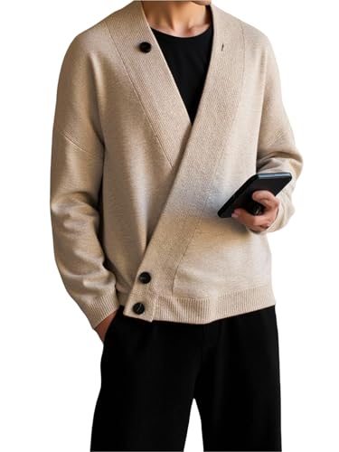 Floerns Men's Wrap V Neck Long Sleeve Cardigan Sweaters Button Drop Shoulder Knit Outwear