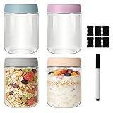 ACOMTUO 4 Stück Overnight Oats Gläser, 500ml Einmachgläser mit Schraubdeckel Prep Gläser, Luftdichte, Wide Mouth Glas, Joghurtsnacks Obst, Müsli, Salat Dressing, Saft, Sauce, Getreide-Leck Proof