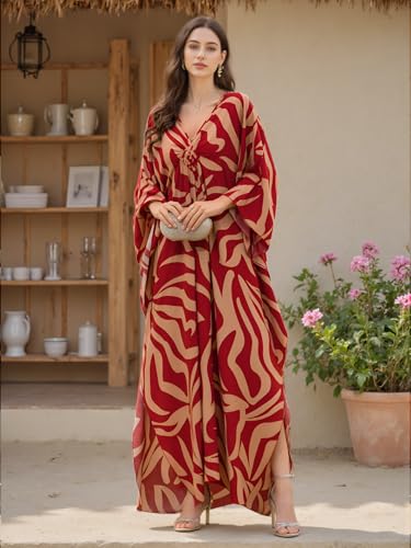 Image of IMAGEKOPE Women's Plus Size Animal Print V-Neck Batwing Kaftan Beach Dress Bathing Suit Cover-Up Loungewear