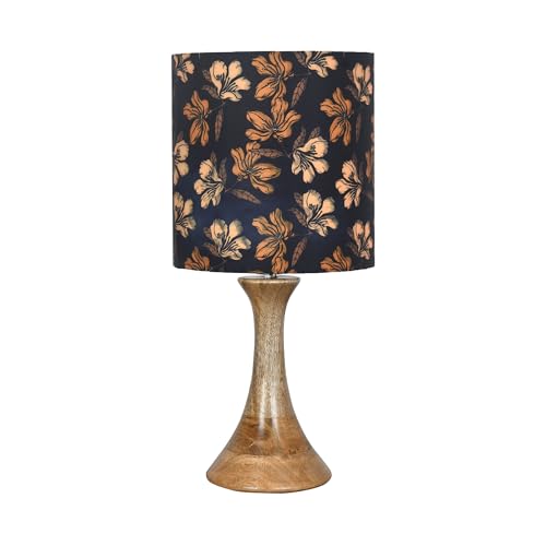 Image of Homesake Rustic Wood Table Lamp Bedside Wooden Desk Lamps for Living Bedroom Study Night, Kids Room, House Warming Festival Gift, Iris Black Shade