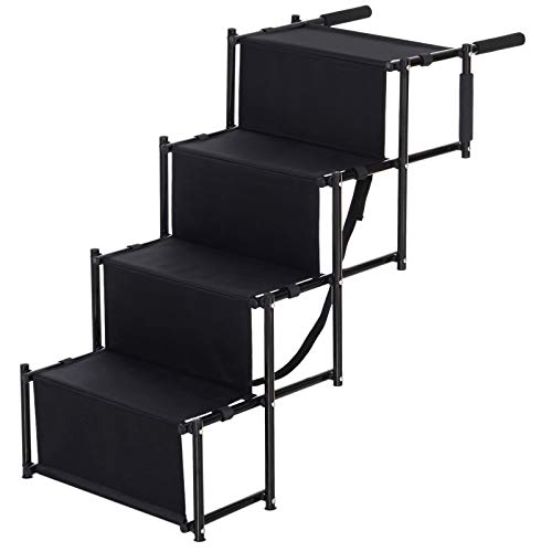 PawHut 30" 4-Step Metal Frame Oxford Fabric Folding Portable Pet Stairs for Dogs