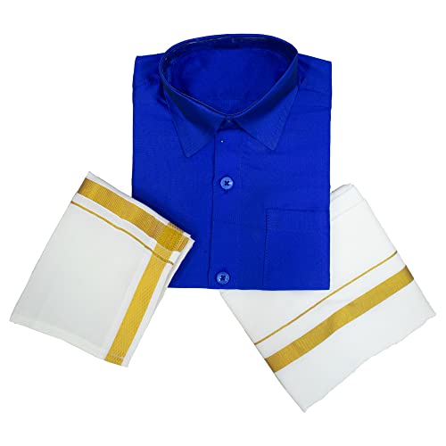 NITHILA CREATIONS Boys Traditional Adjustable Lungi Dhoti Shirt Mundu Set (CMonly-$)