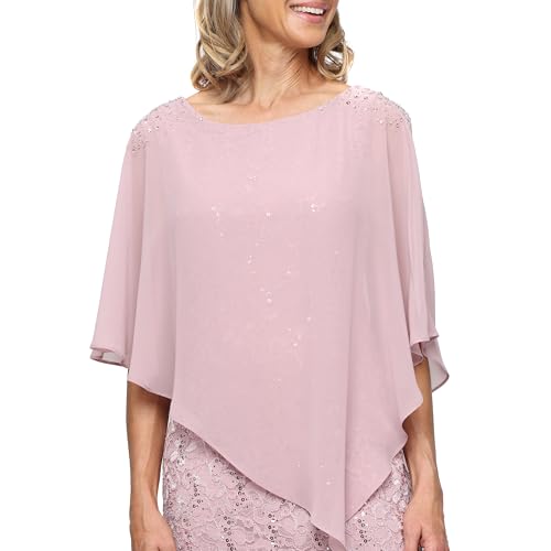 Image of S.L. Fashions Women's Short Sequin Lace Beaded Capelet Overlay Dress
