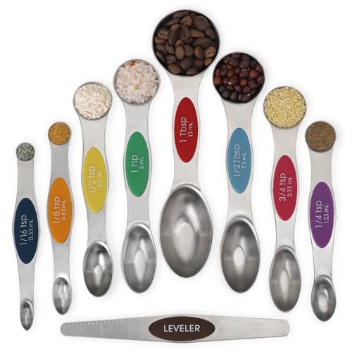 Magnetic Measuring Spoons Set Stainless Steel Dual Sided Stackable Teaspoon Tablespoon Nesting Measuring Spoon for Measuring Dry and Liquid Ingredients Color