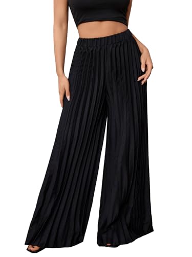 SOLY HUX Women's Wide Leg Palazzo Pleated Pants High Waisted Flowy Loose Dressy Casual Long Trousers