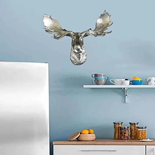 Décoration murale suspendue tête de renne argentée galvanisée