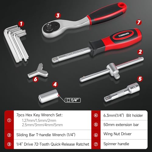 TOMMARS 130PCS Mini Ratchet Set, 1/4 Inch Socket Set, Screwdriver Bits. by TOMMARS - Used condition - Image 4