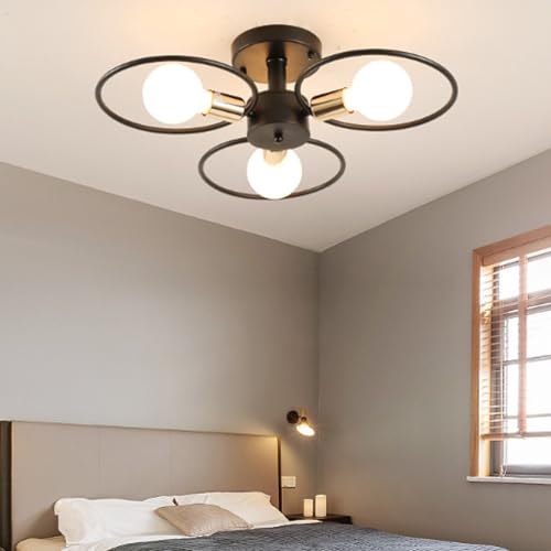 Plafonnier E27 noir industriel lot de 3 pour décoration de cuisine et chambre