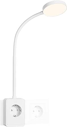 PRINCEWAY LED Zwarte Leeslamp aan Bed Dimbaar, LED Wandlamp Bedlamp met Stekker, Flexibele Arm, Aanraak Schakelaar, 3 Verlichtingskleur Modi, 50° Spot