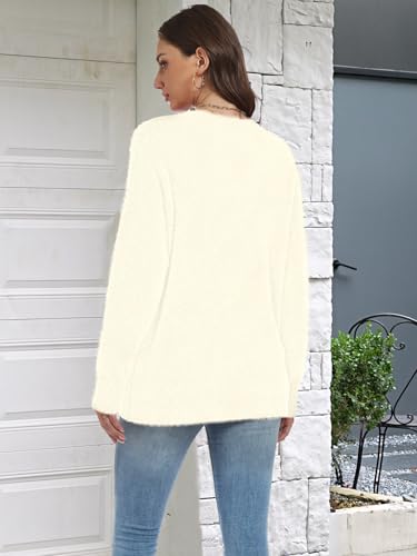 Women’s Oversized V-Neck Sweaters Long Sleeve Fuzzy Knit Warm 2025 Pullover Sweater Top4