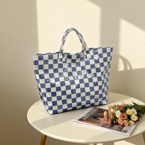 Image of Lushandy Striped PVC Tote Bag for Women, Waterproof Plastic Tote Bag for Beach Pool Large Top Handle Travel Hobo Handbag