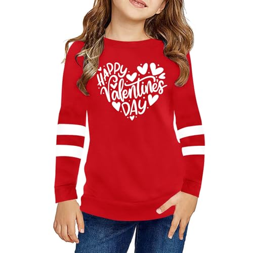 Image of LAZYCHILD Kids Valentine Shirt Girls Valentines Day Shirts Heart Graphic Long Sleeve Striped Tee Tops 5-14 Years