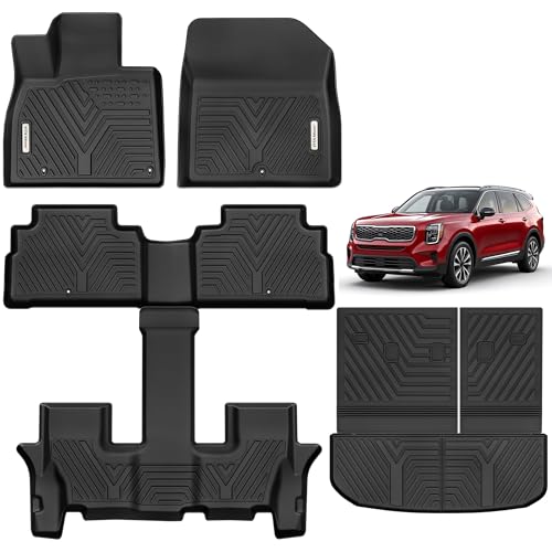 Image of YITAMOTOR All Weather Floor Mats for Kia Telluride 2025-2020 7 /8 Seater | Custom Fit TPE Rubber Mat, Kia Telluride Accessories Floor Liners Full Set, 1st & 2nd & 3rd Row & Backrest Mat & Cargo Liner