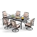 PHI VILLA Heavy Duty 7-Piece Patio Dining Sets, Expandable Outdoor Table and Chairs Set for 6, 6 Extra Large Swivel Chairs, Rectangular Metal Dining Table for Deck, Backyard and Garden