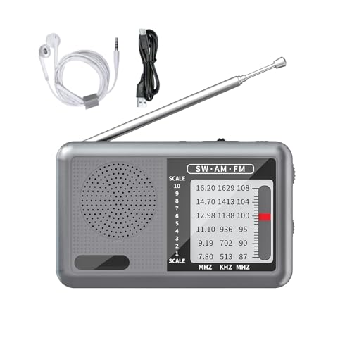 Tuxuseo Radio FM,Poste Radio Mondial avec Écouteurs - Récepteur Ondes Courtes Rechargeable pour Adultes Maison Bureau Camping Extérieur Poche