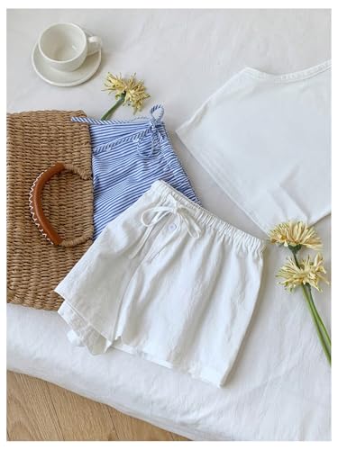 MakeMeChic Women's 2 Pack Linen Shorts Summer Beach Pajama Boxer Shorts4