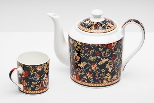 Image of GOLDEN QUEEN'S Handcrafted Bone China Tea Set - 6 Cups & 1 Kettle (1.8L) | Ideal for Everyday Tea & Coffee, Hosting Tea Service with Friends & Family - Enchanted Night Garden