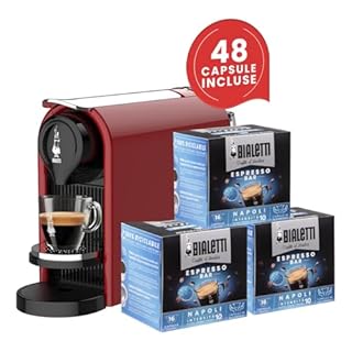 Bialetti Gioia Plus, Macchina Caffè Espresso Alluminio, 48 Capsule Incluse, Rosso