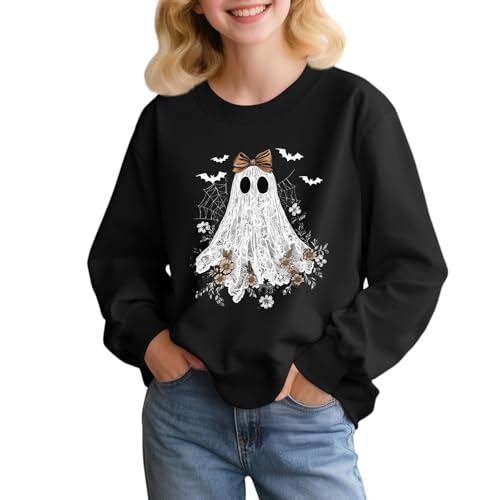 Girls' Cute Graphic Sweatshirt Long Sleeve Pullover Top Soft Casual Fall Halloween Crewneck Graphic Top