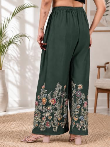 Image of Women's Rayon Bird Flower Print Loose fit Palazzos Pants Free Size 28 to 40