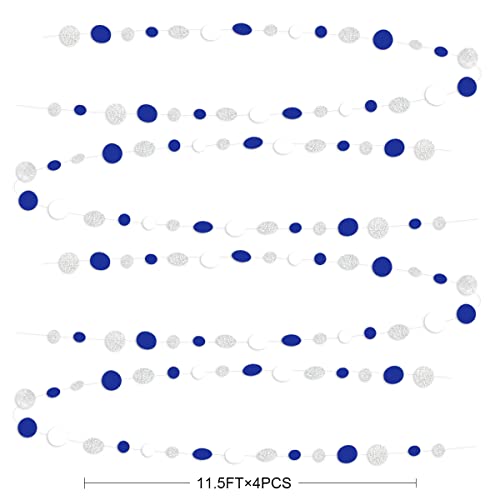 46 Feet Navy Blue White And Silver Circle Dots Garland Royal Blue Hanging Paper Polka Dots Streamer For Birthday Wedding Bridal Baby Shower Nautical Ahoy Achor Pirate Theme Party Decorations Supplies #TOP1