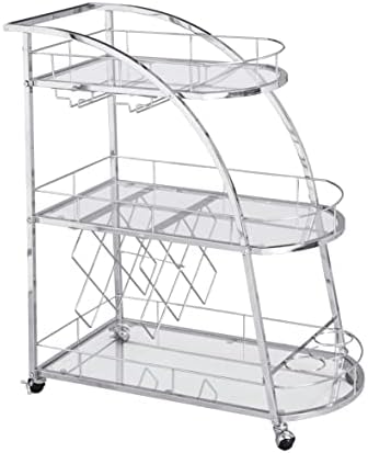 Chrome Mobile Bar Cart Serving Wine Cart with Wheels, 3-Tier Metal Frame Elegant Wine Storage for Kitchen, Party, Dining Room and Living Room, Silver