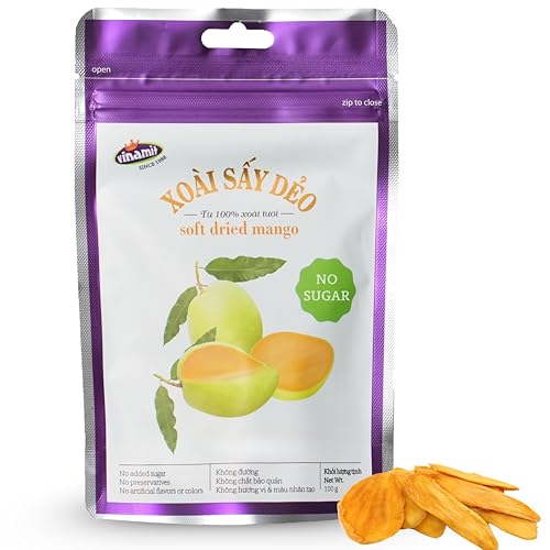 Vinamit Soft Dried Mango | No Sugar Added Mango Slices | 3.5 oz Bag | Naturally Sweet, Vegan, Non-GMO, Gluten-Free & Unsweetened | Rich in Dietary Fiber | Ideal for Travel, Healthy Snacking