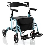 COSTWAY Rollator faltbar und leicht mit Sitz, 2 in 1 Rollstuhl...