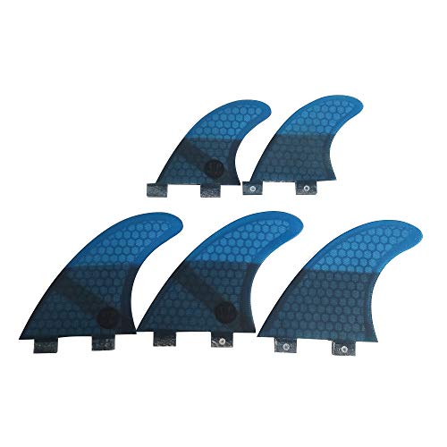 UPSURF Tabla de Surf Tri - Quad Fin Set FCS Aletas Fibra de Vidrio Aletas Thruster (Azul G5+GL)
