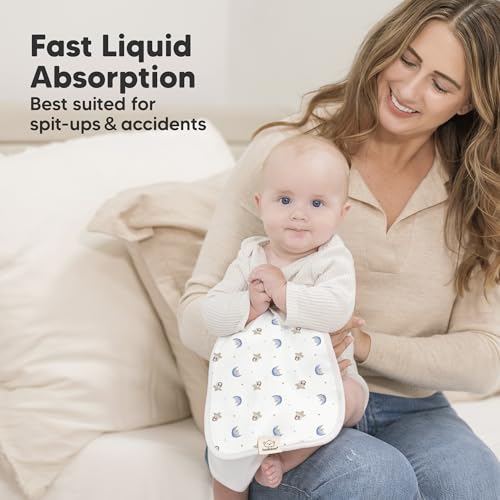 Image of Organic Burp Cloths Baby Boy & Girl - 5-Pack Super Absorbent Cotton Burping Cloths for Babies, Soft & Plush Newborn Spit Up Rags, Infant Towels for Milk Spit Up, Unisex, Large 21 inch x 10 inch (Cosmo)