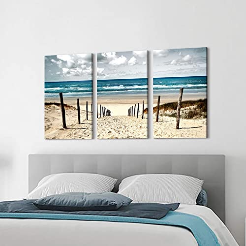 Coastal Beach Wall Art Bedroom: 3 Pieces Ocean Picture Seaside Painting Print On Seascape Artwork For Living Room Bathroom Decor(16X26) #TOP4