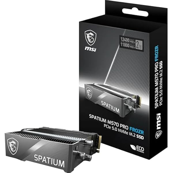 MSI SPATIUM M570 Pro PCIe 5.0 NVMe M.2 2TB FROZR - 2TB wewnętrzny dysk SSD z chłodnicą PCIe 5.0 NVMe M.2 odczyt 12400 MB s i zapis 11800 MB s 3D NAND