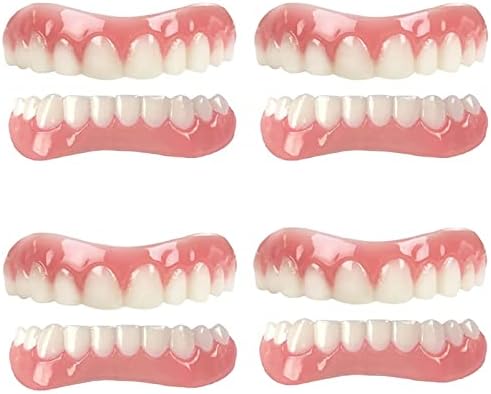 Snap in Teeth, Teeth Covers for Bad Teeth for Upper and Lower Jaw, Natural Shade Fake Veneer for Temporary Fix Confident Smile,4 Pairs