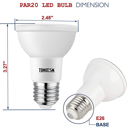 Tumupsm Par20 Led Bulb Daylight White 5000K Dimmable Flood Light 7W=60W Halogen E26 600Lm Track Recessed Lighting Bulbs 4 Pack #TOP4