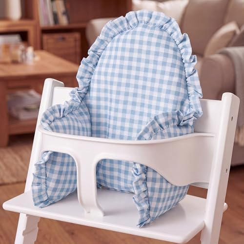 Novabright Blue Ruffle Baby Highchair Cushion for Resuable High Chair Cover for Babies Toddlers Inflatable Built-in Inflatable Cushions Waterproof Cover Pad for Restaurant (Checkered)
