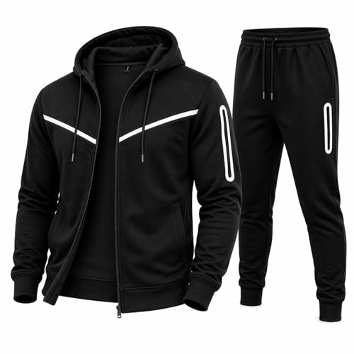 Image of Makii Mens Tracksuit Co-Ord Set - Full Sleeve Zip Up Hooded Fleece Top with Activewear Bottom Sports Jogging & Gym Suits For Men UK Black M