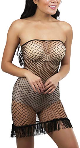 Image of ToBeInStyle Women's Stretch See Through Fishnet Novelty Mini Rave Party Dress