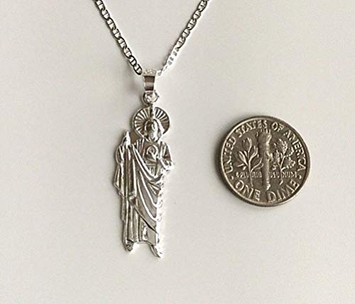 925 STERLING SILVER SAINT JUDE NECKLACE 20” LONG/925 PLATA CADENA DE SAN JUDAS 20" LARGO -35X12mm-SN64